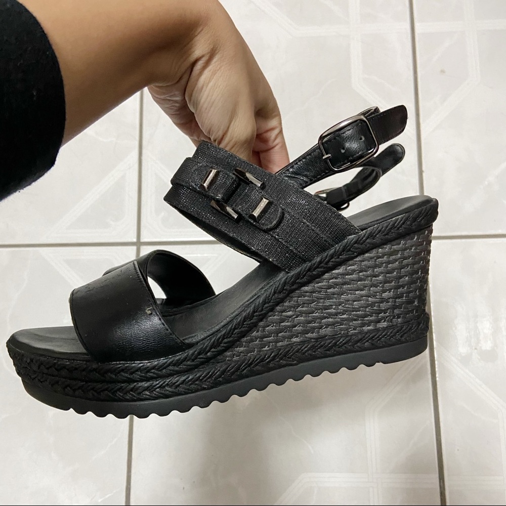 Eurosuole Black Basket-knit Wedge